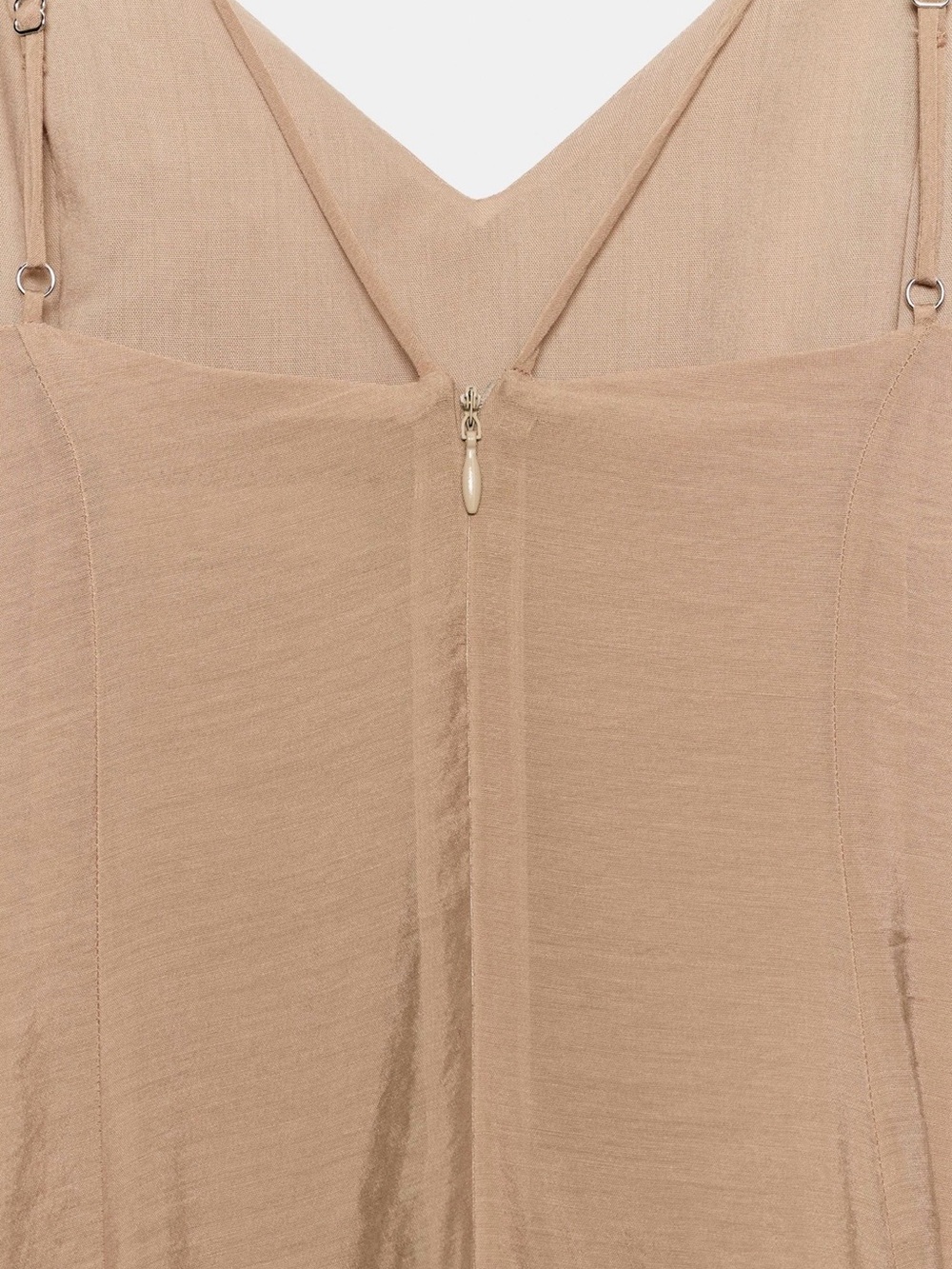 Zara Taupe Maxi Slip Dress Open Back V Neck Strappy Flowy S NWT - Picture 8 of 8